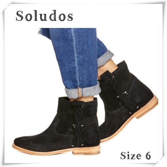 SOLUDOS Suede Braided Western Ankle Booties in Black Size 6 New without Tags - Picture 1 of 11